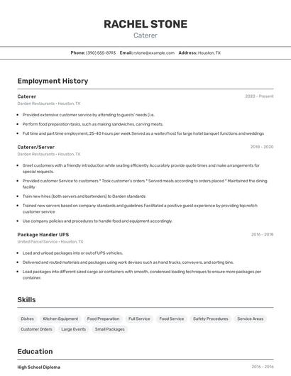 Caterer Resume