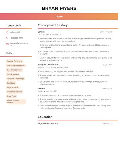Caterer Resume