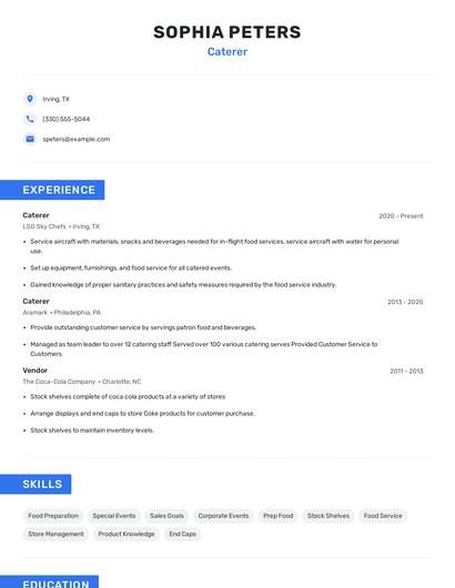 Caterer Resume