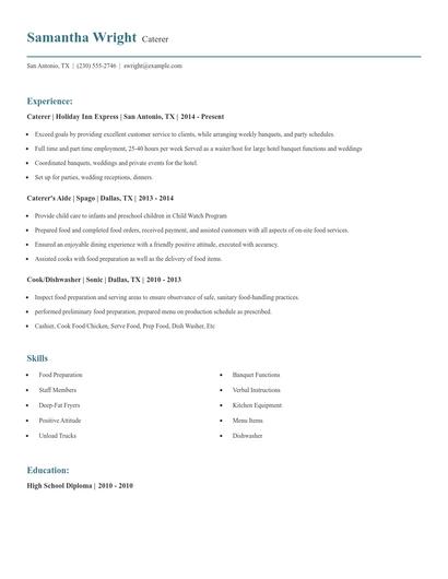 Caterer Resume