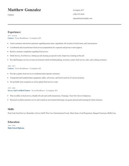 Caterer Resume