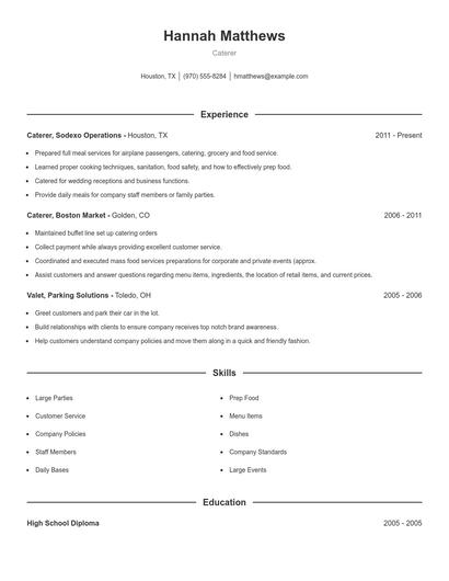 Caterer Resume