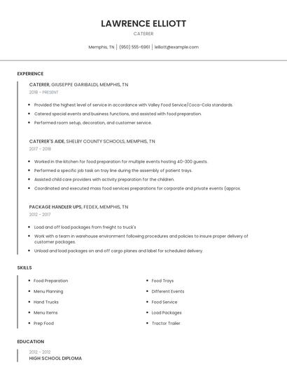 Caterer Resume