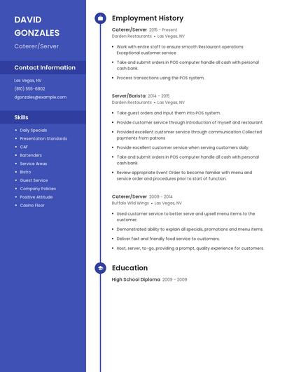 Caterer/Server Resume