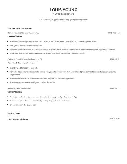 Caterer/Server Resume