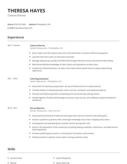 Caterer/Server Resume
