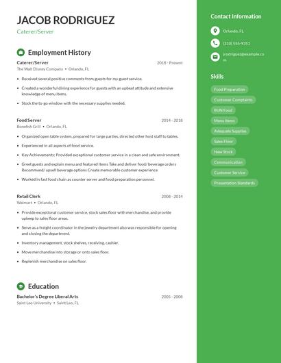 Caterer/Server Resume