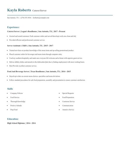 Caterer/Server Resume