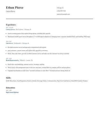 Caterer/Server Resume