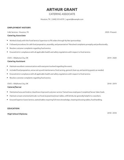 Catering Associate Resume