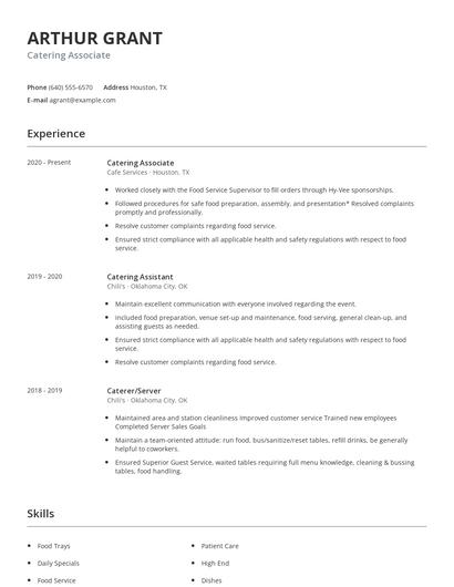 Catering Associate Resume