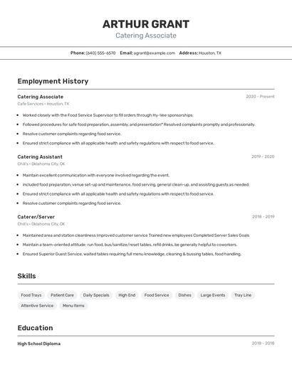Catering Associate Resume