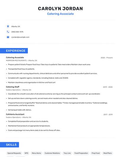 Catering Associate Resume