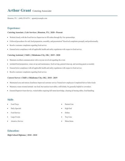 Catering Associate Resume