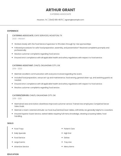Catering Associate Resume