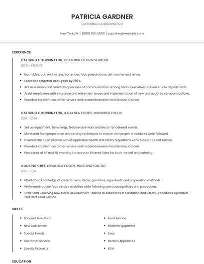 Catering Coordinator Resume