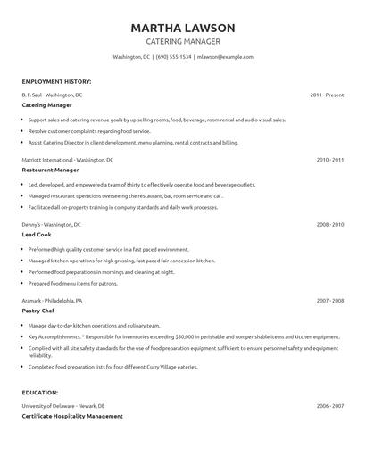 Catering Manager Resume