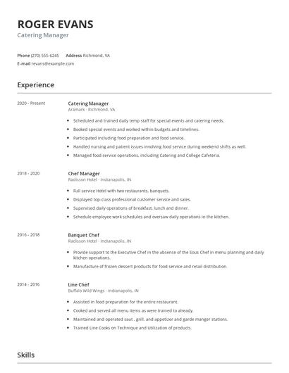 Catering Manager Resume