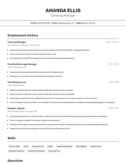 Catering Manager Resume