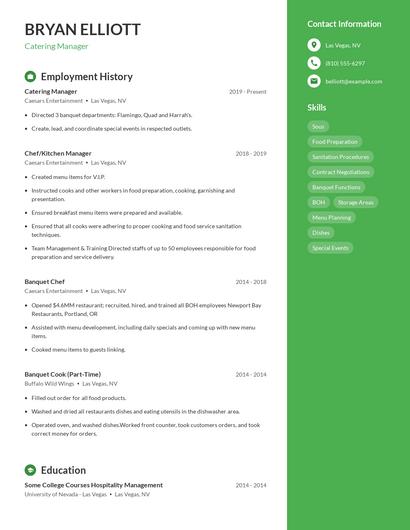 Catering Manager Resume