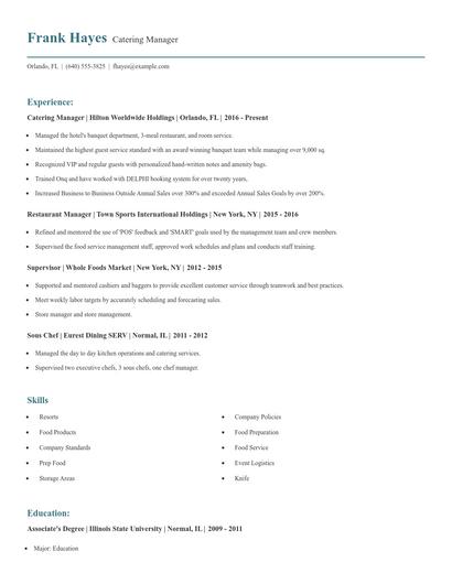 Catering Manager Resume