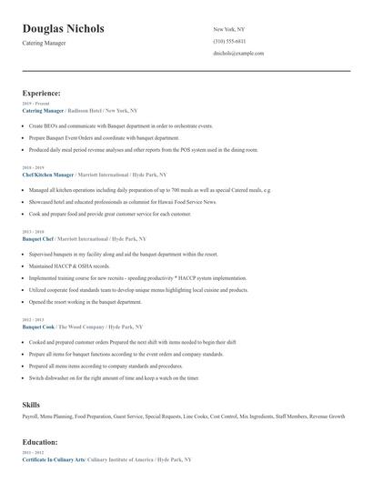 Catering Manager Resume