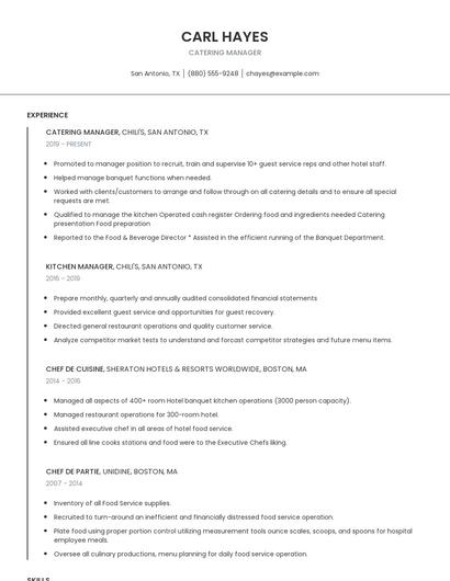 Catering Manager Resume
