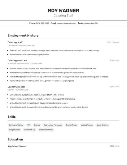 Catering Staff Resume