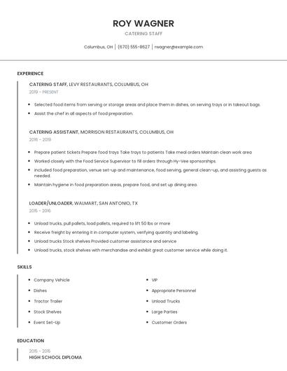 Catering Staff Resume