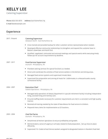 Catering Supervisor Resume