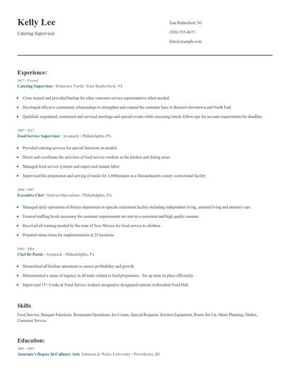Catering Supervisor Resume