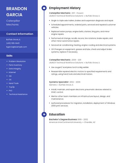 Caterpillar Mechanic Resume
