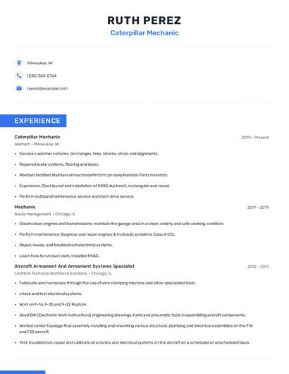 Caterpillar Mechanic Resume