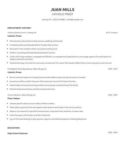 Catholic Priest Resume
