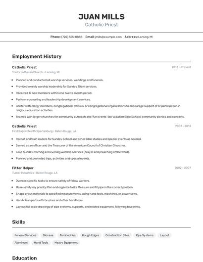 Catholic Priest Resume