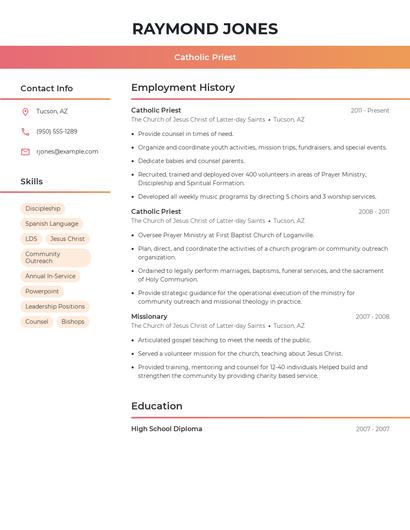 Catholic Priest Resume