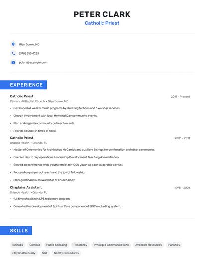 Catholic Priest Resume