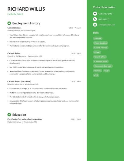 Catholic Priest Resume