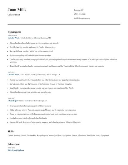 Catholic Priest Resume