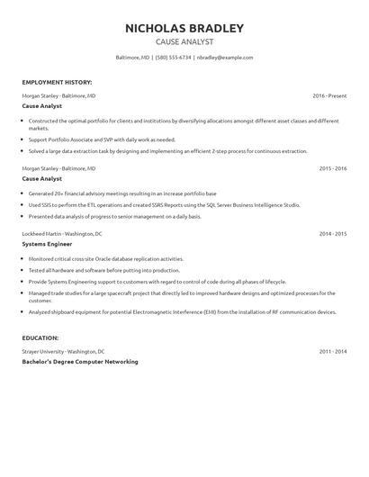 Cause Analyst Resume