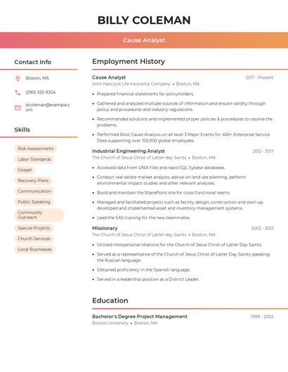 Cause Analyst Resume