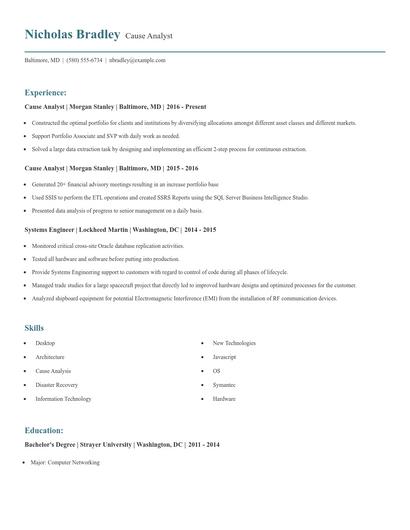 Cause Analyst Resume
