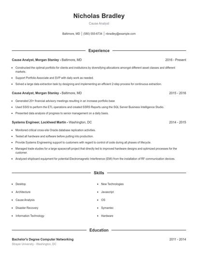 Cause Analyst Resume