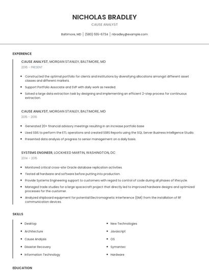 Cause Analyst Resume