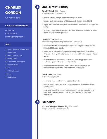 Cavalry Scout Resume