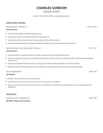 Cavalry Scout Resume