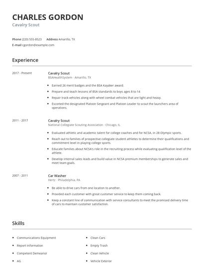 Cavalry Scout Resume