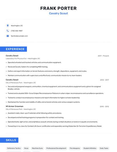 Cavalry Scout Resume