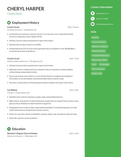 Cavalry Scout Resume