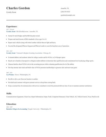 Cavalry Scout Resume